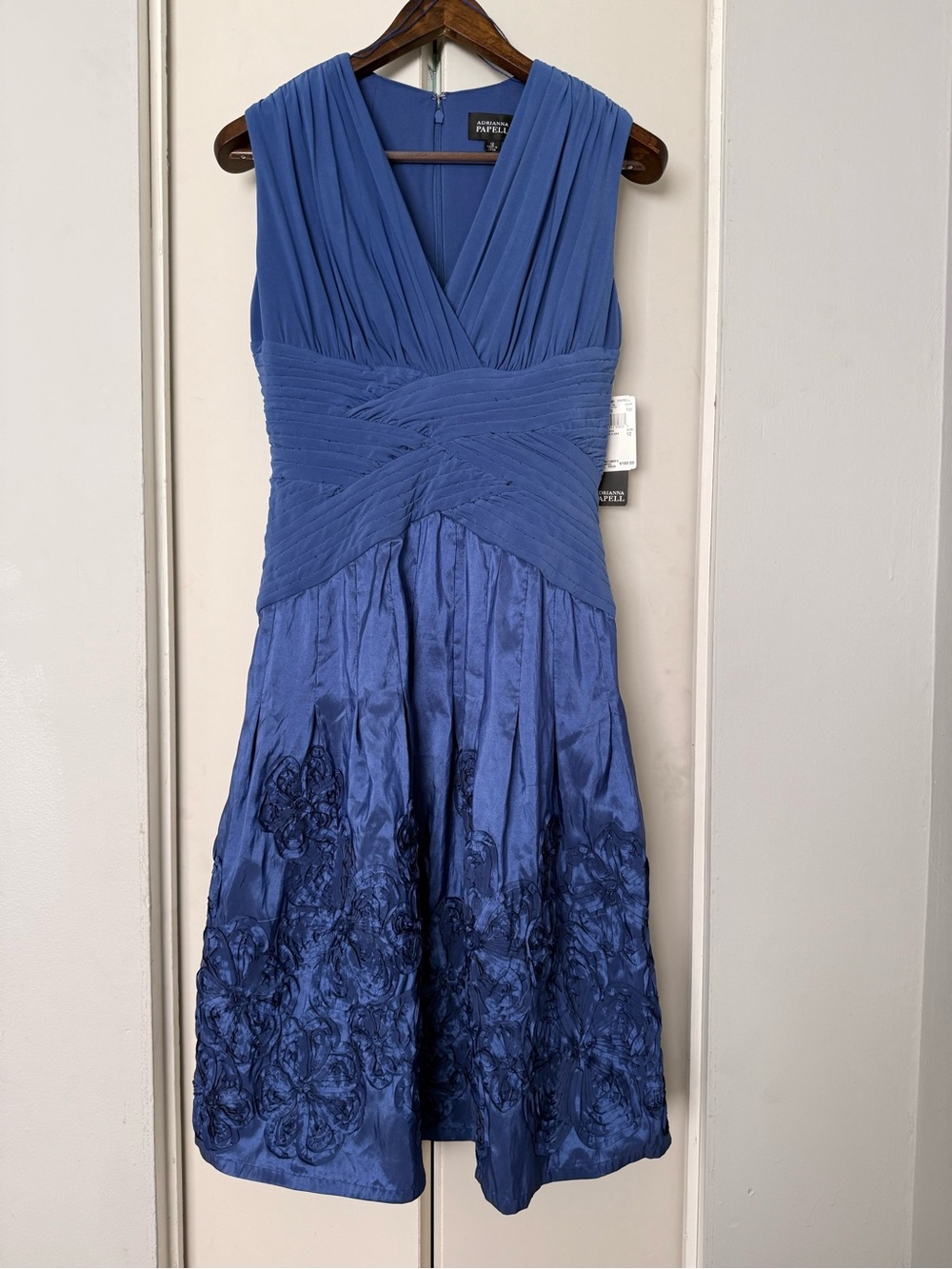 NWT Adrianna Papell Royal Blue Dress Size 12 Wedding Guest Floral Embroidery VN